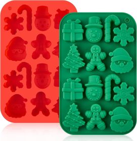 Chocolate Molds, 2PCS Silicone Candy Molds Santa Clause Christmas Tree Snowman Gingerbread Man Baking Molds for Jellies, Candies, Ice Cubes, Wax