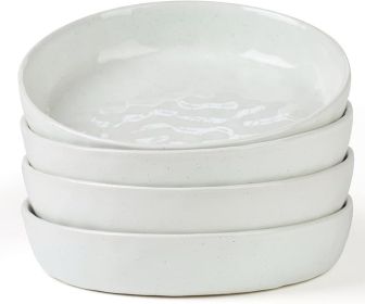 famiware Mars 4 Pieces Pasta Bowls Set, 8.5 inch Salad Bowls, Large Capacity, Bowl Sets with Brown Speckled, Microwave & Dishwasher Safe, White